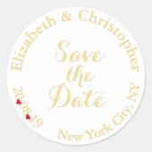シンプル白エレガント金ゴールド結婚式の日付を保存 ラウンドシール (正面)