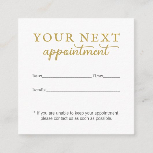 シンプル白エレガント金ゴールド美しいアポイントメントカード エンクロージャーカード (正面)
