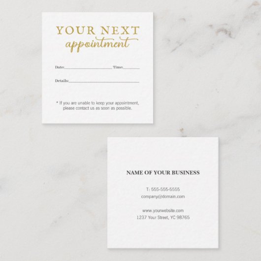 シンプル白エレガント金ゴールド美しいアポイントメントカード エンクロージャーカード (正面/裏面)