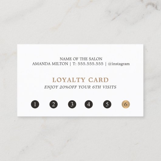 シンプル白エレガント金ゴールド美しいサロン ロイヤリティカード (裏面)