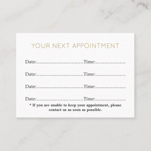 シンプル白エレガント金ゴールド美しいサロン 予約カード (正面)