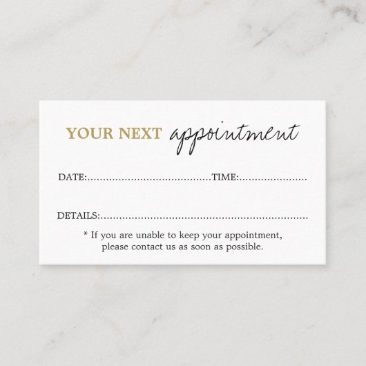 シンプル白エレガント金ゴールド美しいサロン 予約カード (正面)