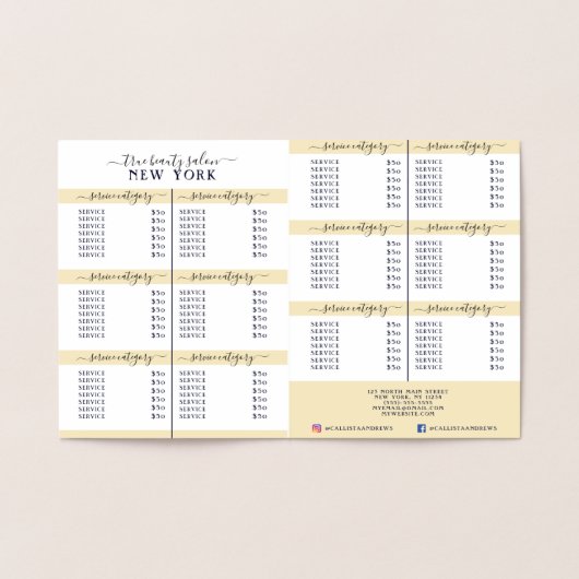 シンプル白エレガント金箔サロン価格表 箔カード (内部)