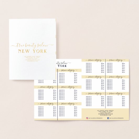 シンプル白エレガント金箔サロン価格表 箔カード (ディスプレー)