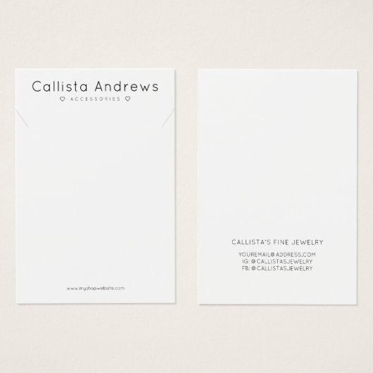 シンプル白エレガント黒ハートネックレスディスプレイ (正面&裏面)