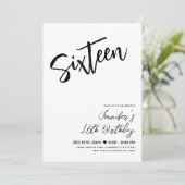 シンプル白エレガント黒甘16スクリプト 招待状 (スタンド正面)