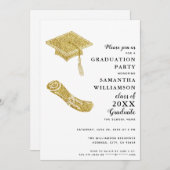 シンプル白エレガント黒金ゴールド卒業党 招待状 (正面/裏面)