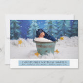 シンプル白エレガント |青いフォトコラージュボーイ誕生 案内状 (正面)