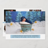 シンプル白エレガント |青いフォトコラージュボーイ誕生 案内状 (正面/裏面)