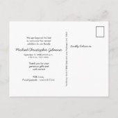 シンプル白タイポグラフィ男の赤ちゃん名写真 案内ポストカード (裏面)