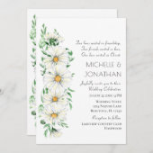 シンプル白デイジーフローラクリスチ結婚アン 招待状 (正面/裏面)