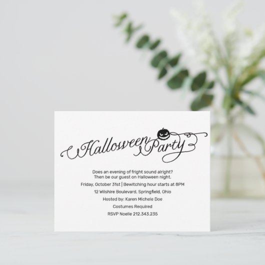 シンプル白ハローウィンパーティ 招待状 (スタンド正面)