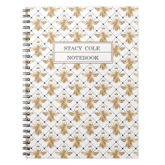 シンプル白パーソナライズされた茶色ハニカムビー ノートブック (正面)