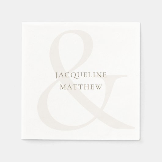 シンプル白パーソナライズされた金ゴールドテックス結婚ナプキンス スタンダードカクテルナプキン (正面)