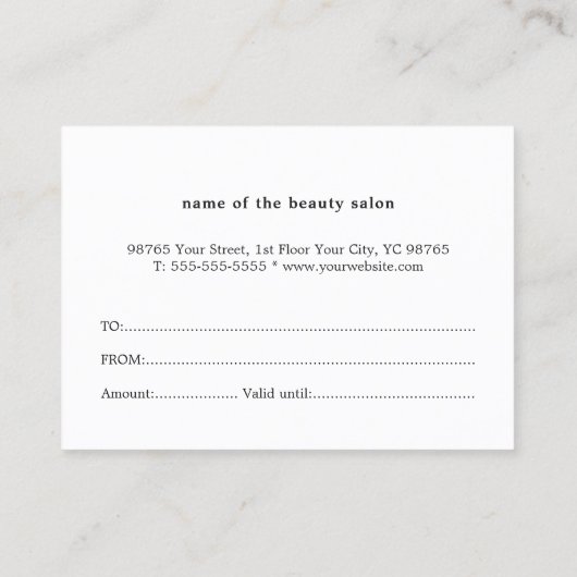 シンプル白ピエレガントンク美しい商品券 割引カード (裏面)