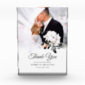 シンプル白フレーム写真結婚の感謝 フォトブロック (正面)