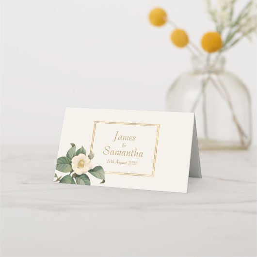 シンプル白フローライラストレーション |の結婚テーブル プレイスカード (裏面)