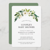 シンプル白フローラガールエレガントベビーシャワー 招待状 (正面/裏面)