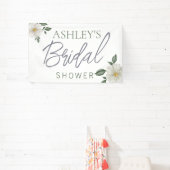 シンプル白フローラブライダルシャワーバナー 横断幕 (インサイチュ)