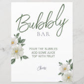 シンプル白フローラブライダルシャワー泡状バー標識 (正面)