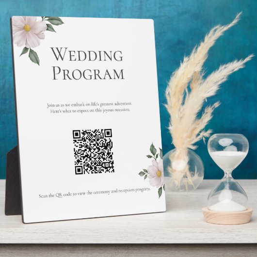 シンプル白フローラ結婚式 プログラム標識 フォトプラーク (側面)