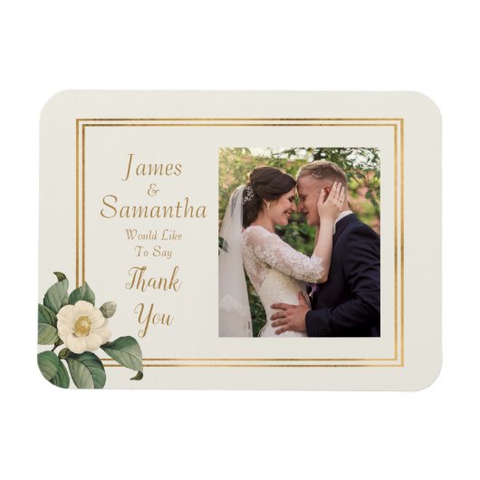 シンプル白フローラ |写真カスタムありがとう マグネット (横)