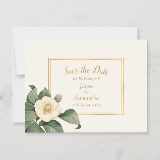 シンプル白フローラ |結婚式の日付の保存 マグネット招待状 (正面)