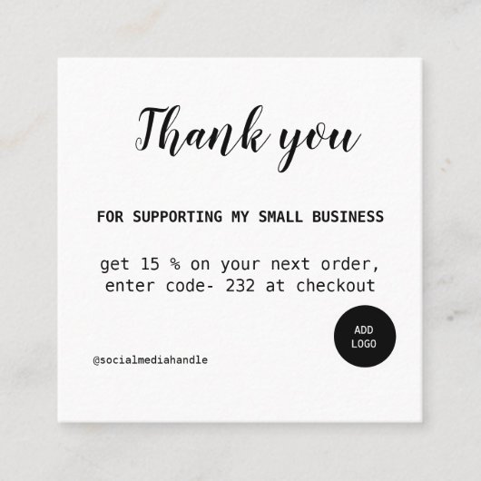 シンプル白ミニマルモダン感謝していいビジネスカー スクエア名刺 (正面)