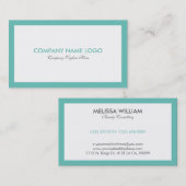 シンプル白ミニマル白とターコイズ縁ど 名刺 (正面/裏面)