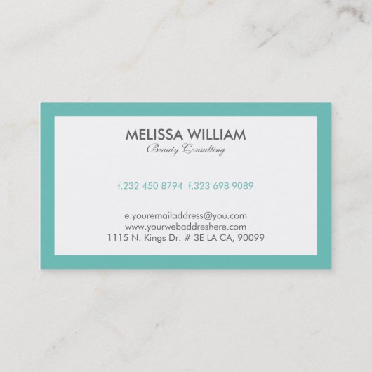 シンプル白ミニマル白とターコイズ縁ど 名刺 (裏面)