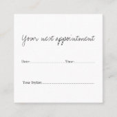 シンプル白ミニマル美しいサロンアポイントメントカード 予約カード (正面)