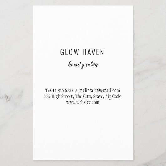 シンプル白ミニマル黒美しいサロンチラシ チラシ (裏面)