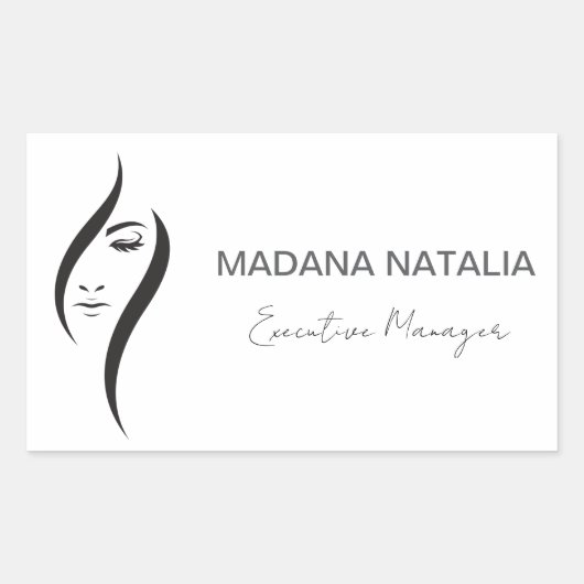 シンプル白ミニマル黒美しいサロン 長方形シール (正面)