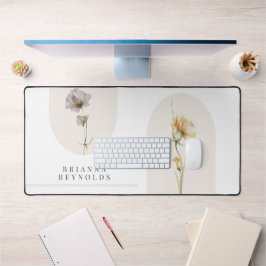 シンプル白モダンにボホワイルドフラワーズ デスクマット