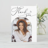 シンプル白モダンアーチ写真卒業 サンキューカード (スタンド正面)