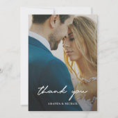 シンプル白モダンタイポグラフィ写真結婚の サンキューカード (正面)