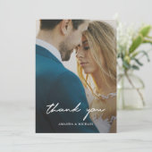 シンプル白モダンタイポグラフィ写真結婚の サンキューカード (スタンド正面)