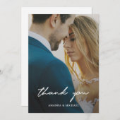シンプル白モダンタイポグラフィ写真結婚の サンキューカード (正面/裏面)