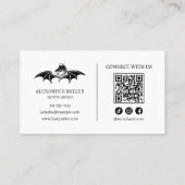 シンプル白モダンタトゥーアーティストドラゴンQRコード 名刺 (裏面)