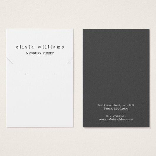 シンプル白モダンネックレスイヤリングディスプレイカード (正面&裏面)