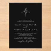 シンプル白モダンフローラモノグラ結婚ムの黒 アクリル招待状 (正面)