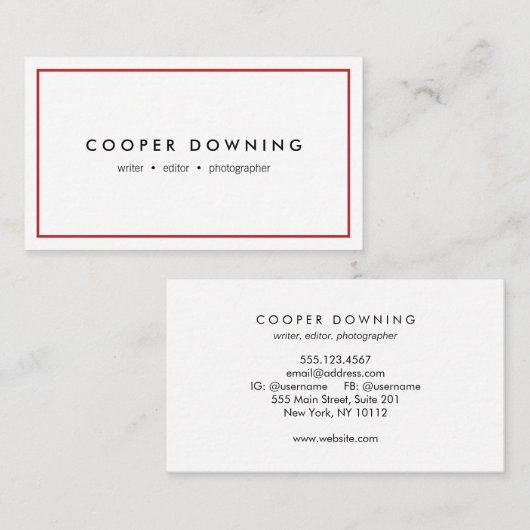 シンプル白モダンプロフェッショナルと赤縁ど 名刺 (正面/裏面)