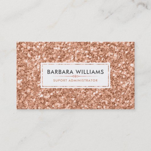 シンプル白モダン白・バラ-金ゴールドフェイクグリッター 名刺 (正面)