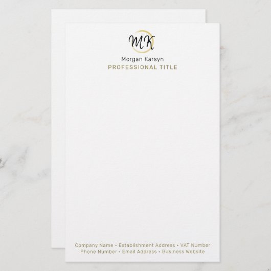 シンプル白モダン金ゴールドエレガントテンプレート 便箋 (正面/裏面)