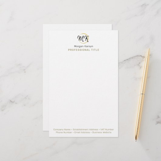 シンプル白モダン金ゴールドエレガントテンプレート 便箋 (正面/裏面インサイチュ)