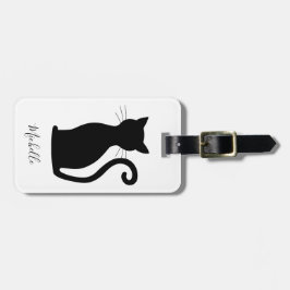 シンプル白モダン黒かわいい黒猫 ラゲッジタグ