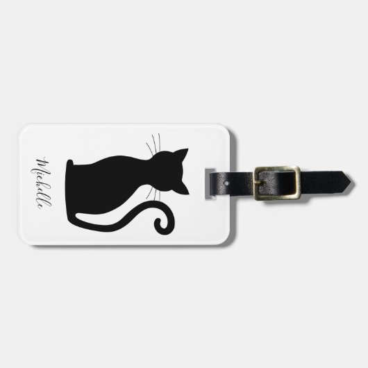 シンプル白モダン黒かわいい黒猫 ラゲッジタグ (正面横)
