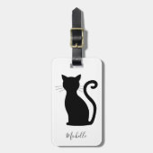 シンプル白モダン黒かわいい黒猫 ラゲッジタグ (正面縦)