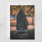 シンプル白モダン黒写真卒業 招待状 (正面)