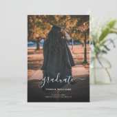 シンプル白モダン黒写真卒業 招待状 (スタンド正面)